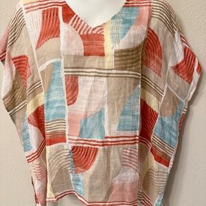 NWT Chico's size L/XL 100% Linen Pullover Oversized Boxy Poncho Top Beachy